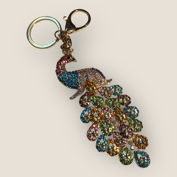 Rhinestone Peacock Keychain Keyring Bag Charm With Lobster Clasp - Picture 1 of 3